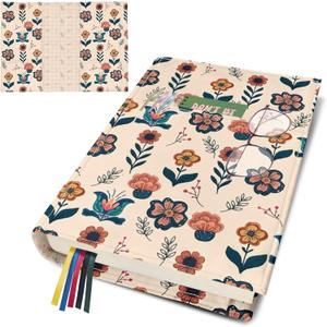 Floral Book Cover for Paperbacks,Adjustable Waterproof Soft Canvas Fabric Book Cover with Pocket Bookmark,Double Side Print Book Protector Covers for Hardcover Book Lover Gift Women