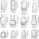 Glass Bud Vases Set of 12, Vintage Textured Clear Glass Vases, Assorted Shapes Small Flower Vases for Centerpieces, Wedding Decor, Home Table Decor, Single Flowers, Office & Gift