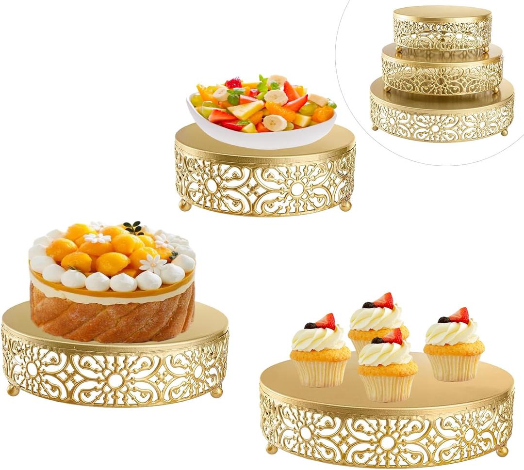 3 Set Gold Cake Stand Dessert Cupcake Pastry Candy Display Plate for Party Elegant Round Cylinder Columns tables for Weddings Cake Stands Plant Tables Birthday Party