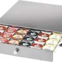 Nifty Coffee Pod Drawer - Silver Finish, Compatible with K-Cups, 36 Pod Pack Holder, Non-Rolling, Compact Under Coffee Pot Storage Sliding Drawer, Slim Home Kitchen Counter Organizer