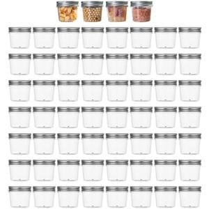novelinks Plastic Jars With Lids 60Pcs 4oz Mason Jars Silver Plastic Jar Food Storage Small Mason Jars 4 oz for Milkshakes Juice Nuts Cupcakes Candy (Silver, 60 Pack, 4 Ounce)