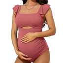 Charmo Ruffle Maternity Bathing Suits for Women Ribbed Tie Knot Maternity Swimsuit Cutout Ruched Pregnancy Swimwear, M