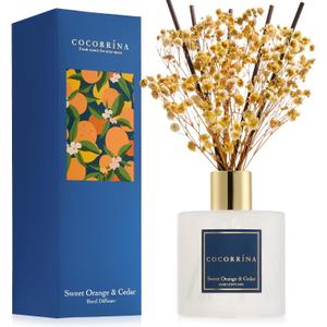 COCORRNA Reed Diffuser - Sweet Orange & Cedar 6.7 Fl.oz Reed Diffuser Set with Sticks & Preserved Baby's Breath, Reed Diffuser for Home Bathroom Shelf Decor