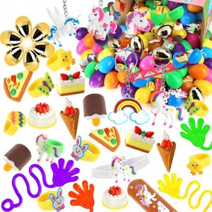[ 6 Surprise Golden Eggs ] 100 Pack Prefilled Easter Eggs with Assorted Toys Inside, 100 Plastic Easter Eggs Fillers with Toys, Pre-filled Easter Egg Hunt Stuffed Party Favors, Easter Basket Stuffers