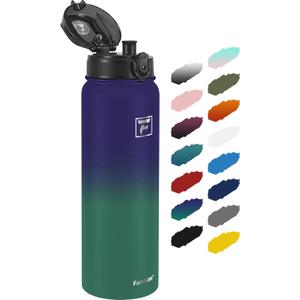 Fanhaw 32 Oz Insulated Stainless Steel Water Bottle with 1 Lid (Chug Lid) - For Kids, Women, Men | Leak & Sweat Proof with Anti-Dust Lid (Purple Green)