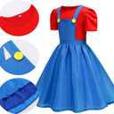 Brothers Costume for Girls Dress up Halloween Cosplay Outfit with Hat (110(3-4T), Blue)