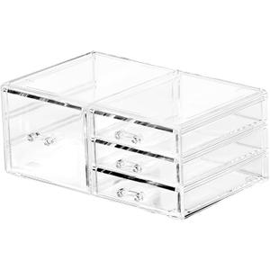 Cq acrylic Clear Stackable Storage Bins,Plastic Storage Organizer and Small Drawer Organizer With 4 Drawers for Make Up,Skincare Product,Craft,Beauty and Desktop Drawers Organizer Storage