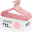 Smartor Pink Velvet Hangers - 50 Pack, Felt Hangers Non Slip Rose Gold Velvet Hangers, Heavy Duty Felt Hanger Flocked Hangers as Coat Hangers, Suit Hangers - Heavy Duty Clothes Hangers Velvet - Pink