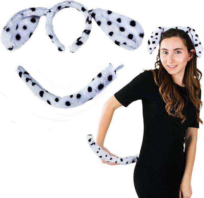 Funny Party Hats Dalmatian Ears - Dog Ears and Tail - 2 Pc Set - Ears and Tail Costume - Dalmatian Costume