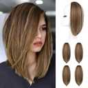 REECHO Clip in Hair Volumizer, 4PCS 12 inch Short Thick Clip in Hairpieces Adding Extra Volume Hair Extensions for Women - Chocolate Brown with Blonde Highlights