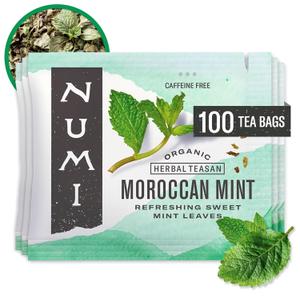 Numi Organic Tea Moroccan Mint, Box of Tea Bags, Herbal Teasan,100 Count (Pack of 1),Packaging May Vary, Best By: 06/10/2028