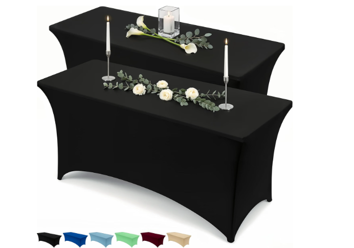 Utopia Kitchen Spandex Tablecloth 2 Pack [4FT, Black] Tight, Fitted, Washable and Wrinkle Resistant Stretch Table Cloth Rectangle Cover for Trade Show, Weddings & Parties [48Lx30Wx30H Inch]