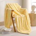Excervent Flannel Fleece Throw Blanket(50x70 inches), Big 3D Clouds Stylish Hexagon Jacquard Decorative Fuzzy Blankets for Household, Camping, and Travel, Super Soft Cozy, Light Yellow