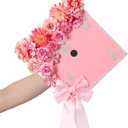 MotiMind 41 Pcs Pink DIY Graduation Cap Decoration Kit, Grad Cap Decorations Grad Hat Topper Faux Assorted Flowers Bows 3D Cream Construction Paper Butterfly Stickers Pearl Adhesive Dots