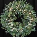 Bibelot 22 inch Artificial Spring/Summer Wreath for Front Door Evergreen Eucalyptus Decoration Wreath with Berries Home Party Indoor Outdoor All Season Decor