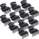 Hot Roller Clips Hair Curler Claw Clips Replacement for Women Girls Hair Section Styling (12 Pieces, Black)