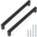 Probrico 10 Pack Matte Black Stainless Steel Modern Square Cabinet Pulls, 7-9/16" Hole Centers, 8" Overall Length, 1-2/5" Height, 1/2" Width, 2 Screw Sizes (1" & 1.8")