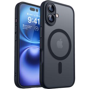 CANSHN Magnetic for iPhone 16 Case, Upgraded [Full Camera Protection] [Compatible with Magsafe] [Translucent Matte] Shockproof Protective Phone Case for iPhone 16 - Black