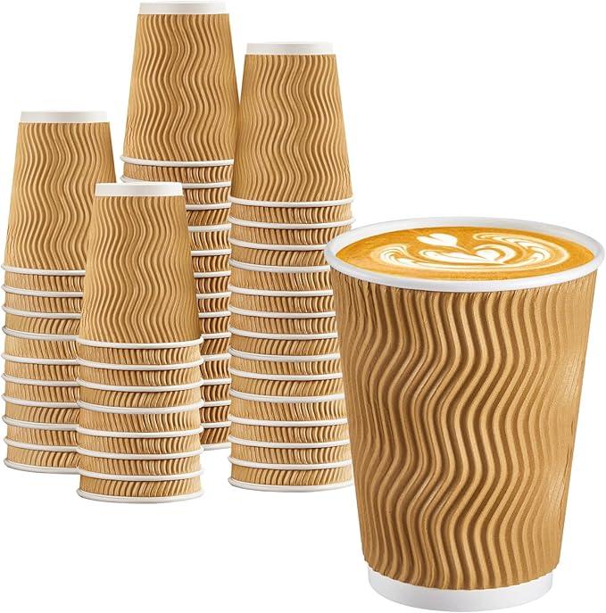 BYSNOW 25 Pack 12 oz Disposable Paper Coffee Cups, Leak Proof Insulated Ripple Wall Hot Cups for Espresso, Coffee, Tea, Hot Chocolate, To Go Drinks (Home, Office, Cafe Bar) BYSNOW 25 Pack 12 oz Disposable Paper Coffee Cups, Leak Proof Insulated Ripple Wall Hot Cups for Espresso, Coffee, Tea, Hot Chocolate, To Go Drinks (Home, Office, Cafe Bar)