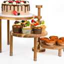 GEHE 3 Tier Round Cupcake Stand, 360 Rotatable Acacia Wood Cake Stand Cupcake Tower, Rustic Wooden Tiered Dessert Table Display Set, Tiered Tray Stands for Birthday, Wedding Party (12-10-8 IN)