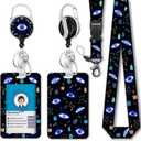 ID Badge Holder with Lanyard, Retractable Badge Reel Heavy Duty, Cute Funny Evil Eye Lanyards for ID Badges Ajustable, Teacher Nurse Work Office Gifts