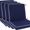 Outdoor Patio Chair Cushions Set of 4, Water Resistant Square Seat Cushions with Ties, 20"x17" All Weather Seating Cushions for Outdoor Furniture (Navy Blue)