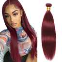 Color 99J Human Hair Bundles Burgundy Straight Single Bundle Human Hair 22 Inch Double Weft Grade 12A Unprocessed Virgin Remy Hair Extension