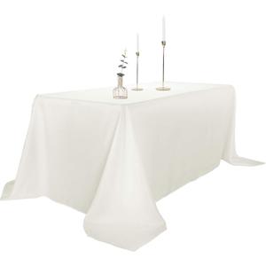 Ascoza 2pack 90x132 Inch Ivory Rectangular Tablecloth 8 Feet Table Cloth in Polyester Fabric for Wedding/Banquet/Restaurant/Parties