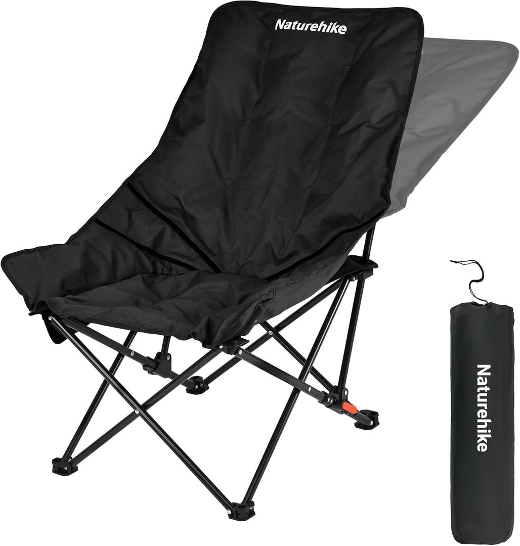 Naturehike Seastar Padded Camping Chair, Oversized 2-Position Adjustable Folding Chair, Portable Camp Chair with Side Pocket & Carry Bag, 20.5 X 13.8 X 35.4 Inches