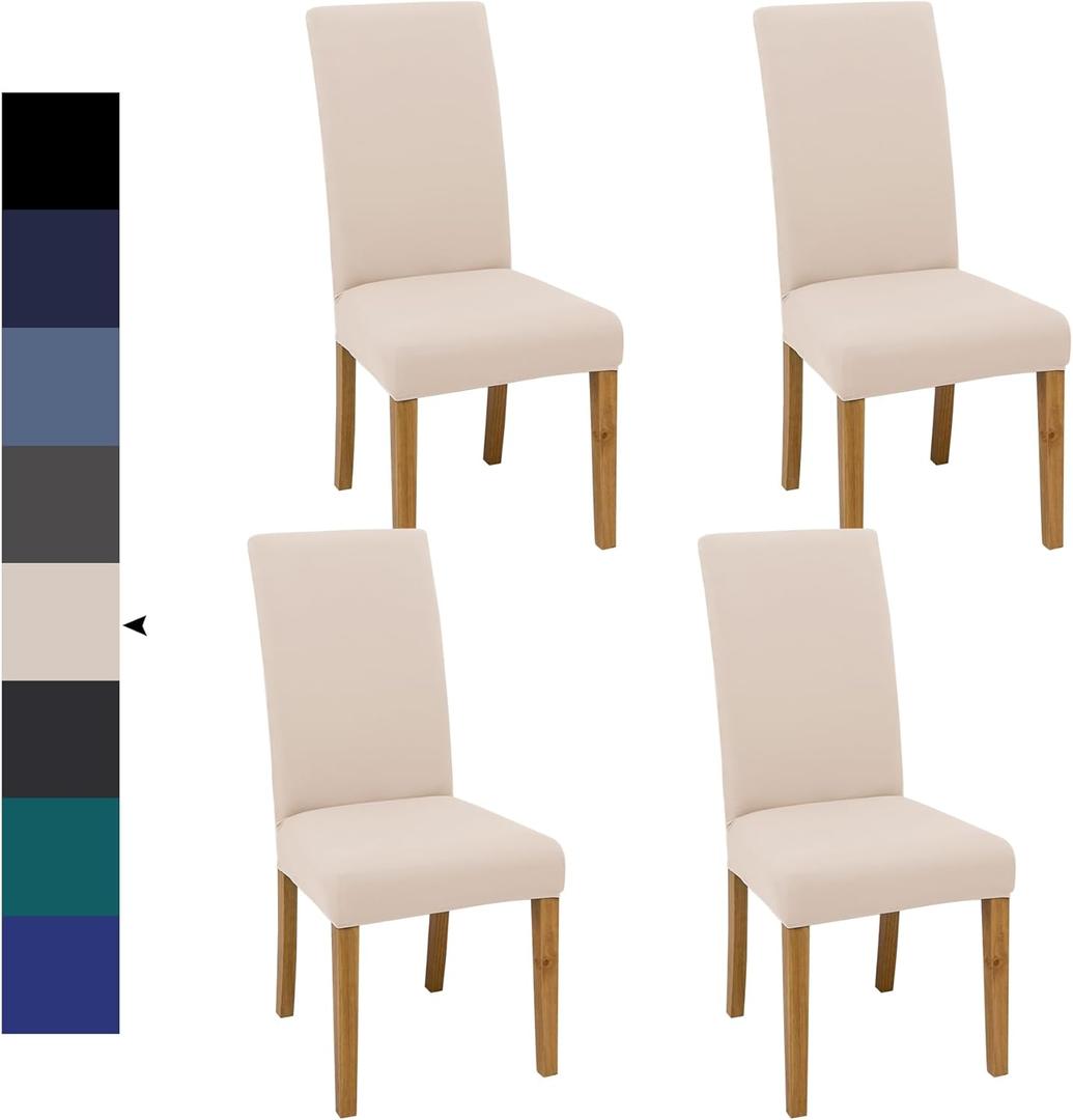 Dining Chair Covers, Dining Room Chair Cover Set of 4, Stretch Kitchen Chair Covers, Detachable Washable Chair Cover, Parsons Chair Slipcovers Protective, for Home, Restaurant, Banquet (Beige)