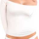 Off The Shoulder Tops for Women Sexy Long Sleeve T Shirts Slim Fitted Tee Going Out Tops Casual 2025 (White, XL)