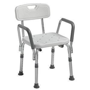 Drive Medical 12445KD-1 Shower Chair with Back and Padded Arms, Adjustable Height Bath Stool with Nonslip Feet, Tub Chair for Elderly, Bath Seat with Back, 350 LB Weight Cap, White