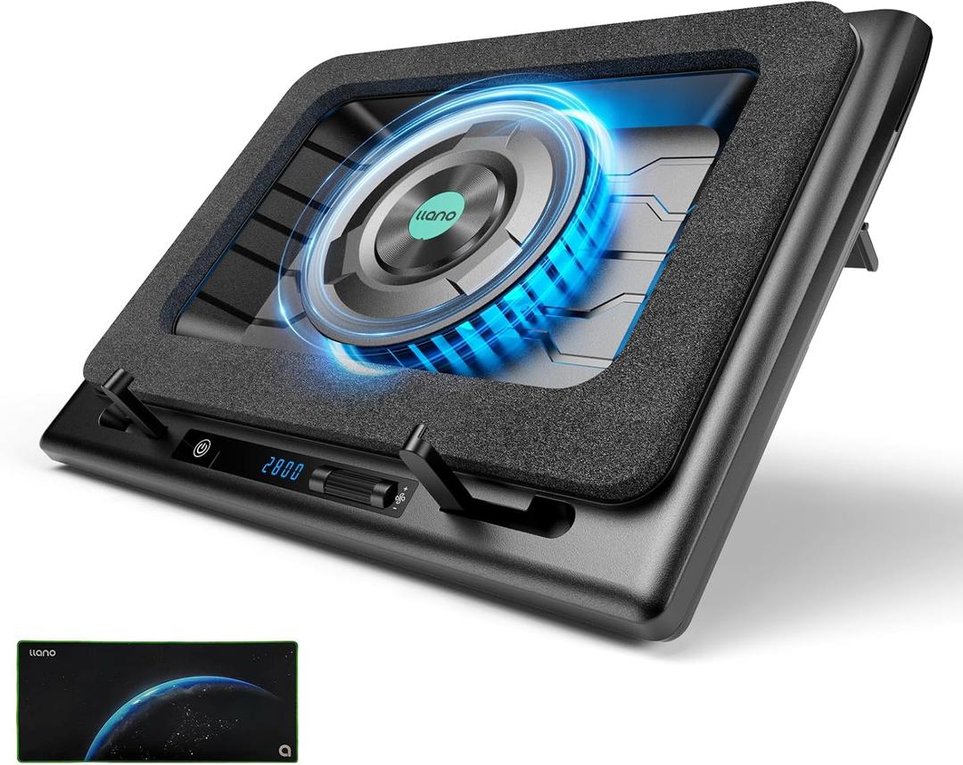 llano Gaming Laptop Cooler, V12 Laptop Cooling Pad Stand with 5.5inch Fan, Fast Cooling Computer Laptop 15.6-21in, Adjustable Speed, Touch Control, 3-Port USB A, A Mouse Pad Included