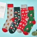 HSELL Mens Fun Patterned Dress Socks Funny Novelty Crazy Design Cotton Socks Gift for Men (One Size, 4 Pairs - Christmas)