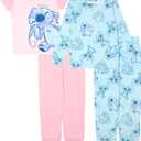 Disney Girls' 4-Piece Snug-fit Cotton Pajama Set, Soft & Cute for Kids (8, Smile Stitch)