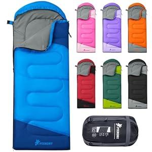 PTEROMY Sleeping Bags for Adults, Lightweight Water Resistant Backpacking Camping Sleeping Bag for Warm Cold Weather, Camping Essentials for Hiking Outdoor Travel (Blue)