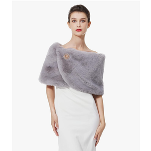 Women Faux Fur Shawl Shrug Bridal Stole Wrap for Winter Wedding Party