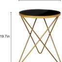 HLR Modern Round Side Table Set of 2, End Table with Marble Effect Top and Gold Metal Frame, Small Side Table for Living Room, Bedroom, Sofa and Couch, Gold Legs, Black Glass top, 2-pack