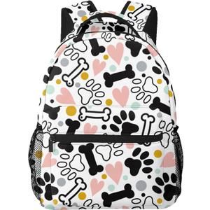 Dog Cat Paw Bone Print Cute Backpack For School Laptop Bags Bookbag Big Casual Daypack For Student Girls Boys Kids Teens Travel Sports Work