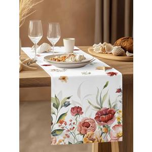 Watercolor Country Wildflower Table Runner 72 Inches Long, Farm Floral Art Table Runners Tabletop Scarf Kitchen Dining Tables Decoration for Home Party Indoor Outdoor