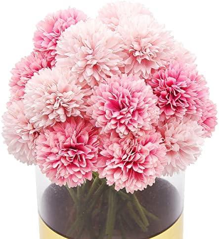 20Pcs Artificial Fake Flower Plants Silk Chrysanthemum Ball Hydrangea Arrangements Wedding Bouquets Decor Home Kitchen Garden Party Table Floral DIY (Light Pink&Dark Pink)