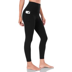 HeyNuts Workout Pro/Yoga Pro 7/8 Leggings with Side Pockets for Women, High Waisted Tummy Control Compression Pants 25'' (Medium, Black)