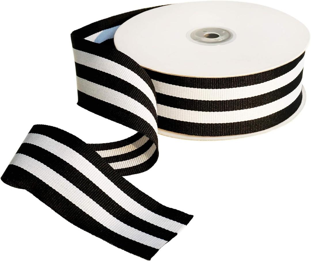 Striped Fabric Grosgrain Ribbon 1-1/2 Inch Wide 25 Yards Black and White Striped Ribbon for Bouquet Favor Festival Gifts Wraps Craft Trim Embellishments Supplies Decorations