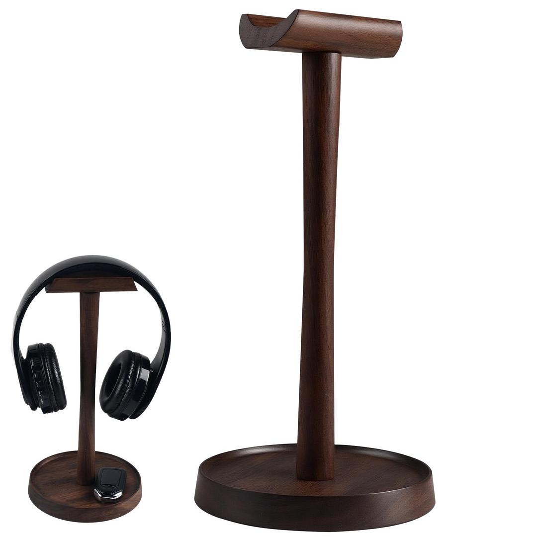 Yookin Wood Headphone Stand Headset Stand for Deak Universal Headphone Holder with Storage Base Handcrafted Desk Organizer for Gaming Headsets(Beech Wood)