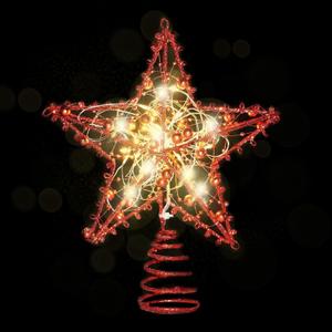 Emopeak Iron Art 20 LED Christmas Tree Topper, 8 x 10Inch Indoor Outdoor Star Treetop Light Two Modes (Keep Light ON/Flash) for 1.5Ft to 9Ft Christmas Tree (Red, 8 x 10 Inch)
