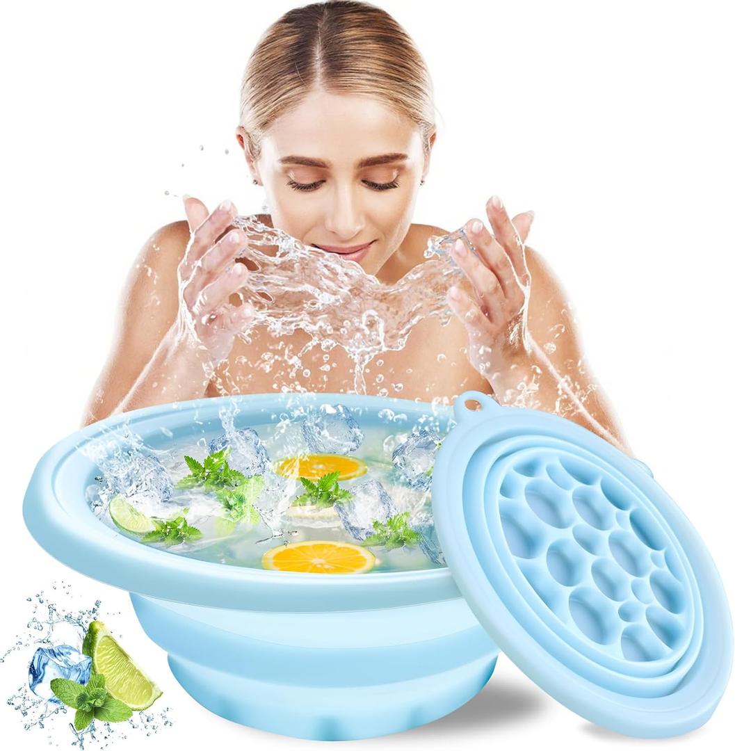 Silicone Face Bowl for Ice with Built-In Icetray, Portable Ice Bowl for Face, Foldable Face Ice Bath Bowl for Cold Therapy - Reduces Puffiness & Boosts Blood Circulation