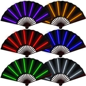 Roowest 6 Pcs Rave Light up Folding Fan for Line Dancing with Battery LED Large Handheld 6 Colors Glowing Fan for Party Gift Performance Show Birthday Night Club (Black,Neon)