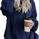 American Trends Womens Athletic Fuzzy Hoodies Sherpa Pullover Hoodie for Women Zip Oversized Plush Hoodie with Pockets (Small, Navy)