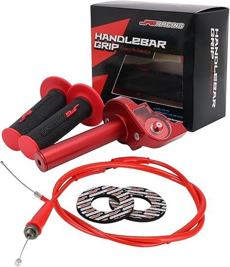 JFG RACING Motorcycle Throttle Assembly,7/8" 22mm Quick Twist Throttle Grips With Throttle Cable Aluminum Alloy Universal For CRF50 KLX SSR TTR 110 125 150 200 250cc Dirt Pit Bike ATV Mini Bike Red