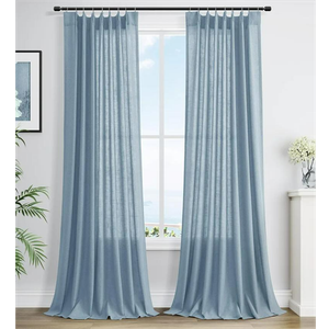 Blue Linen Pleated Curtains 108 Inch Long for Living Room Bedroom 2 Panel Light Filtering Privacy Semi Sheer Window Curtain Modern Farmhouse Coastal Decor Back Tab Clip Rings Drape for Large Window